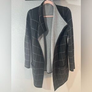 Women's Black and Gray Open Front Reversible Wool Blend Shawl